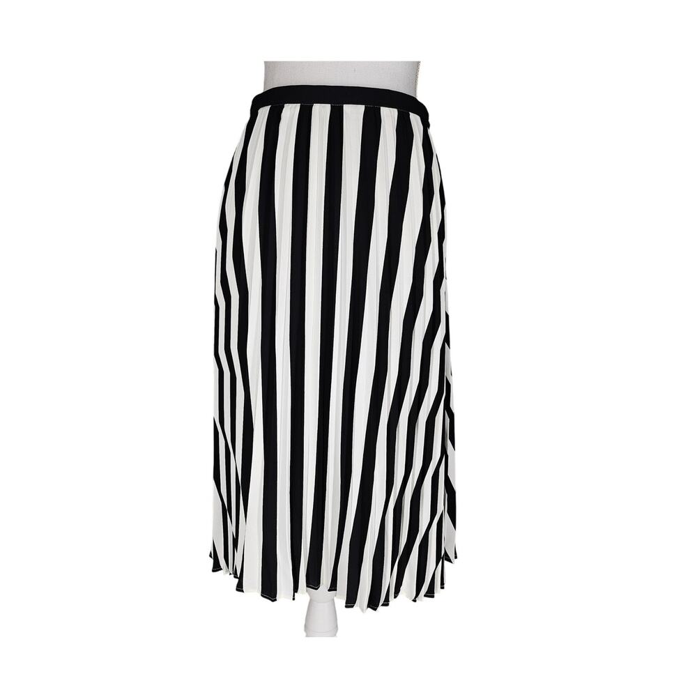 KARL LAGERFELD PARIS WOMEN'S STRIPED WHITE / BLACK PLEATED MIDI SKIRT SIZE 10
